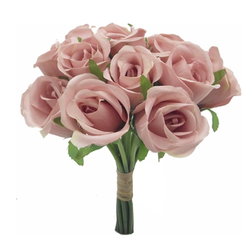 Artificial Rosebud bouquet with 13 antique pink colour flowers